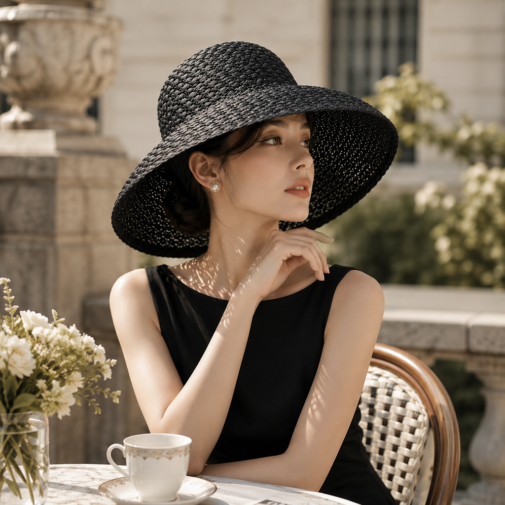 Black Woven Cloche Hat