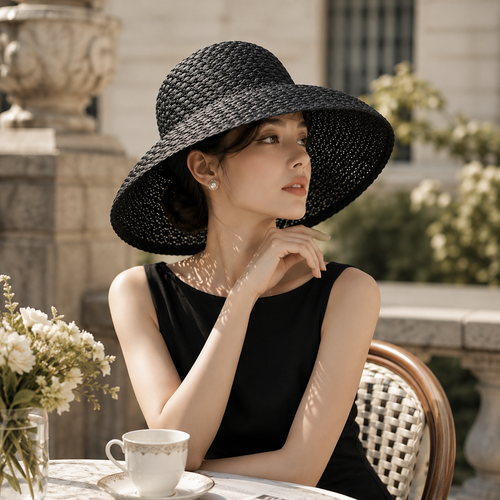 Black Woven Cloche Hat