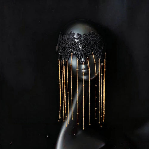 Black & Gold Gothic Lace Fringe Masquerade Mask Masquerade Mask #variant_title# - EclipseAdorn
