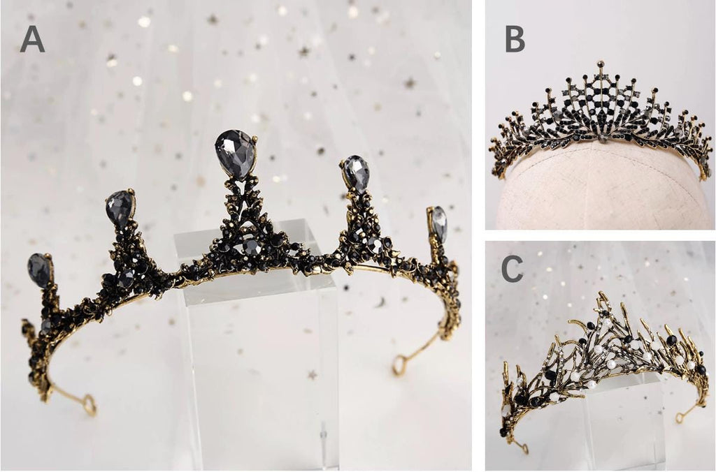 Black & White Pearl Rhinestone Branch Crown Crown #variant_title# - EclipseAdorn