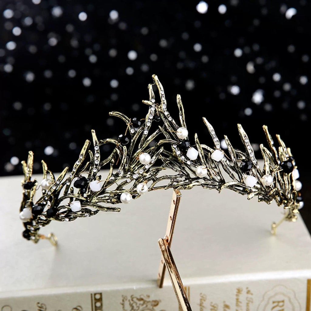 Black & White Pearl Rhinestone Branch Crown Crown #variant_title# - EclipseAdorn