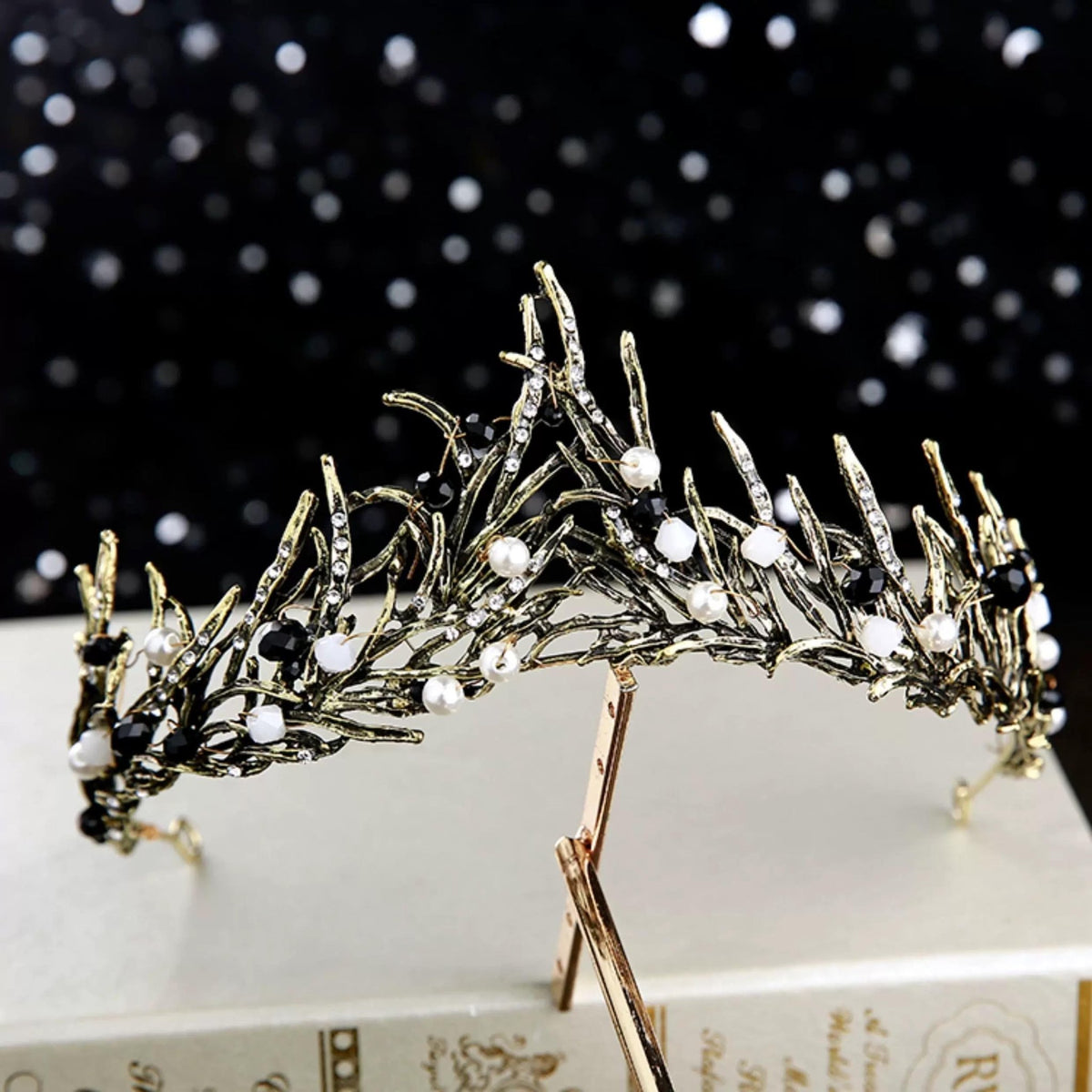 Black & White Pearl Rhinestone Branch Crown Crown #variant_title# - EclipseAdorn