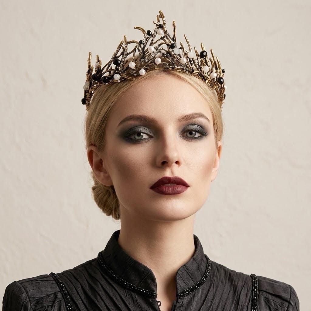 Black & White Pearl Rhinestone Branch Crown Crown #variant_title# - EclipseAdorn