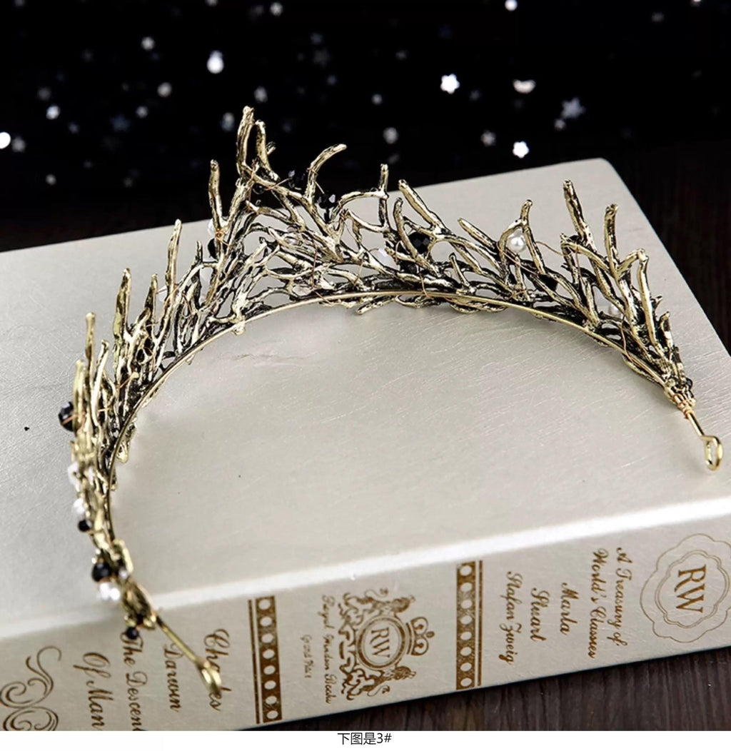 Black & White Pearl Rhinestone Branch Crown Crown #variant_title# - EclipseAdorn