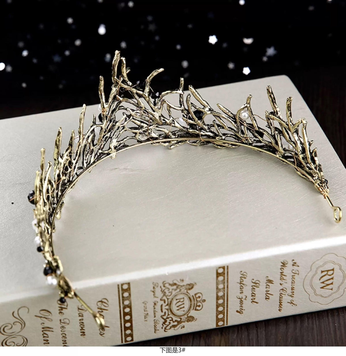 Black & White Pearl Rhinestone Branch Crown Crown #variant_title# - EclipseAdorn