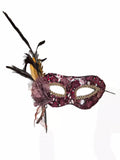 Burgundy Venetian Feather Sequin Masquerade Mask Masquerade Mask variant_title - EclipseAdorn