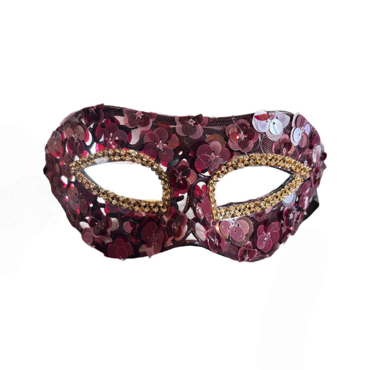 Burgundy Venetian Feather Sequin Masquerade Mask Masquerade Mask variant_title - EclipseAdorn