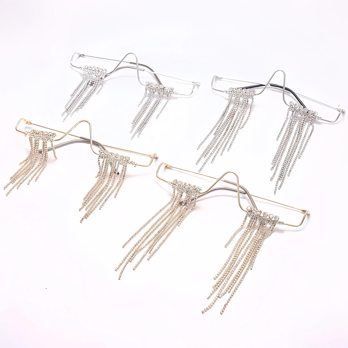 Additional handmade details of the Gold & Silver Rhinestone Fringe Eyewear Masquerade Mask