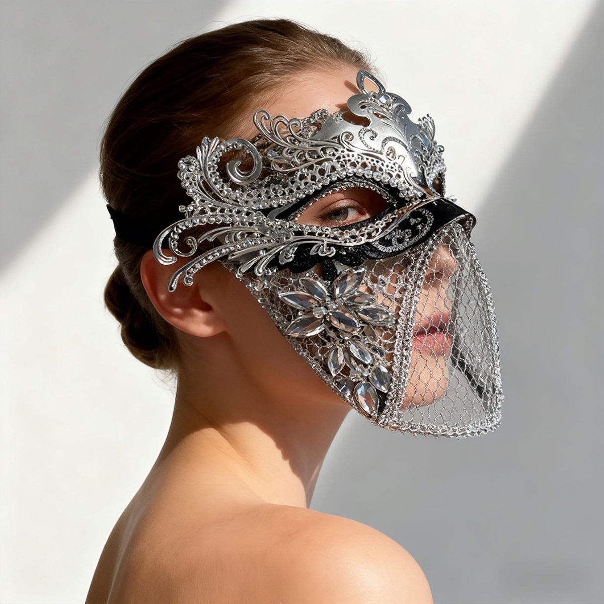 Handcrafted Silver Crystal Masquerade Mask by EclipseAdorn