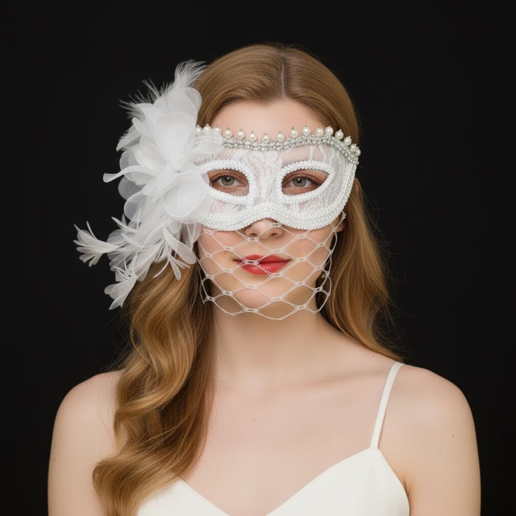 Handcrafted White Pearls Masquerade Mask by EclipseAdorn