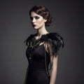 Handcrafted Black Gothic Feather Collar Lace Embroidery Baroque Cape by EclipseAdorn