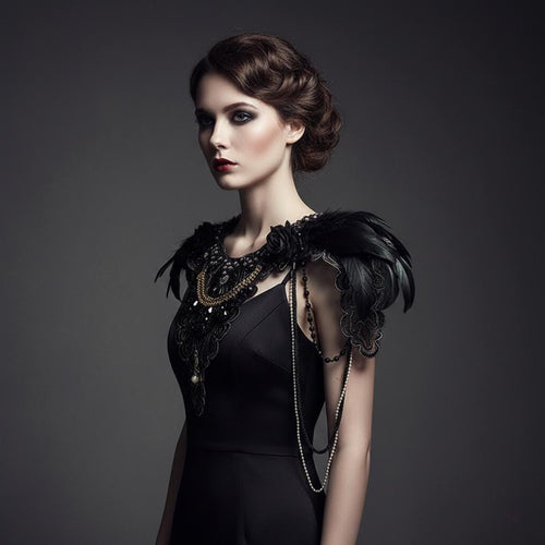 Handcrafted Black Gothic Feather Collar Lace Embroidery Baroque Cape by EclipseAdorn