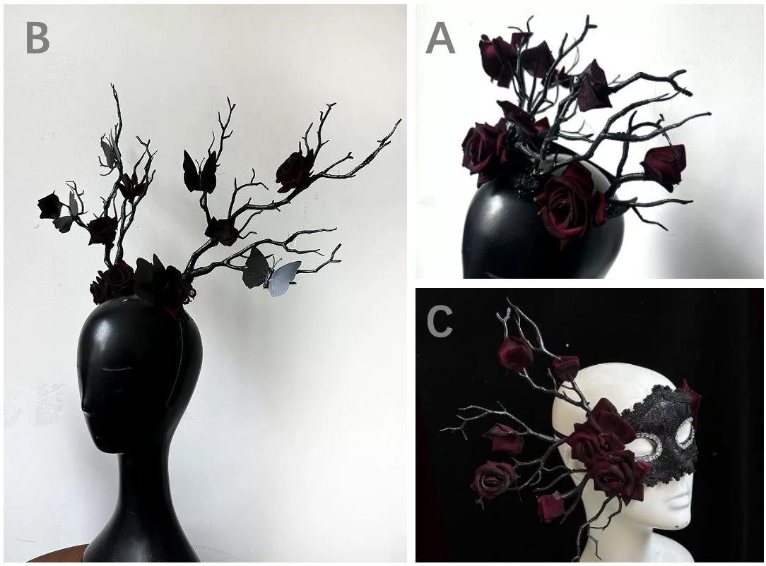 Made-to-order Black & Red Antler Branch Butterflies Roses Crown by EclipseAdorn