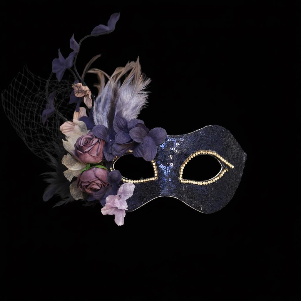 Handcrafted Purple Floral Feathers Masquerade Mask with feather, floral