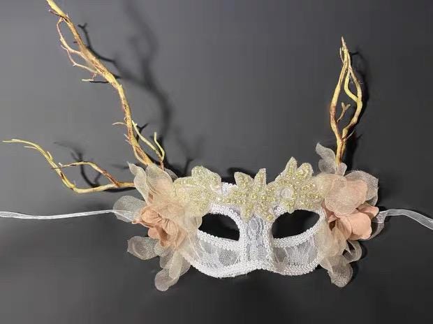 Additional handmade details of the Ivory Romantic Floral Vertical Branch Details Masquerade Mask