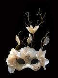 Handcrafted Ivory Romantic Floral Vertical Branch Details Masquerade Mask with floral