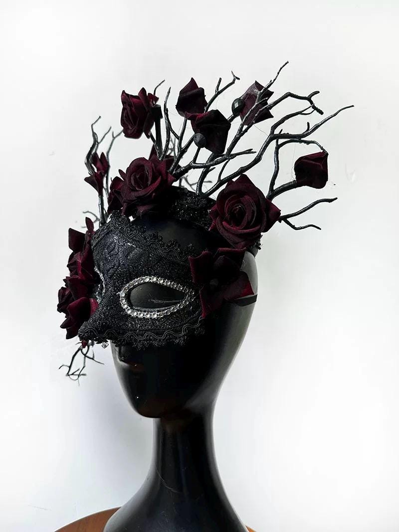 Artistic design details of the Black & Red Antler Branch Butterflies Roses Crown