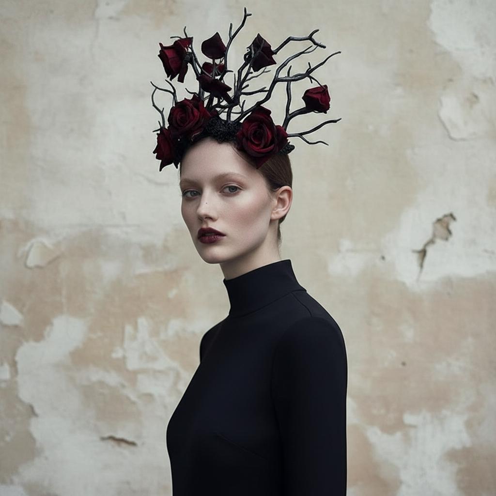 Handcrafted Black & Red Gothic Branch Dark Roses Headband by EclipseAdorn