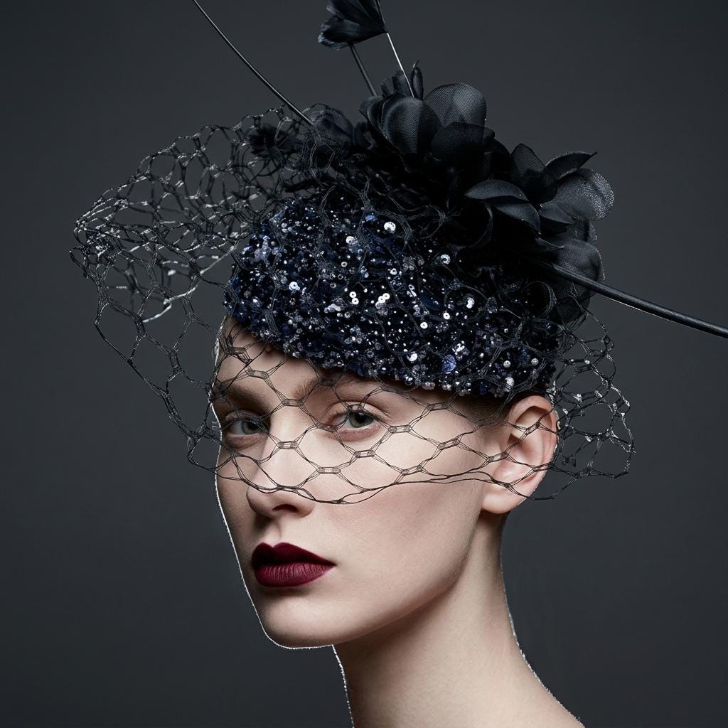 Handcrafted Black Sequin Flower Pillbox Hat by EclipseAdorn