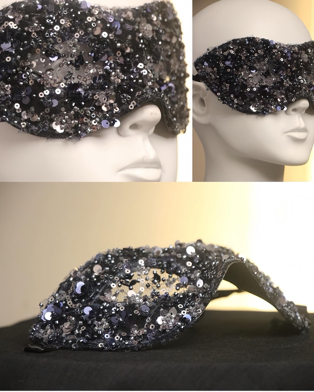 Artistic design details of the Black Sequin Flower Pillbox Hat