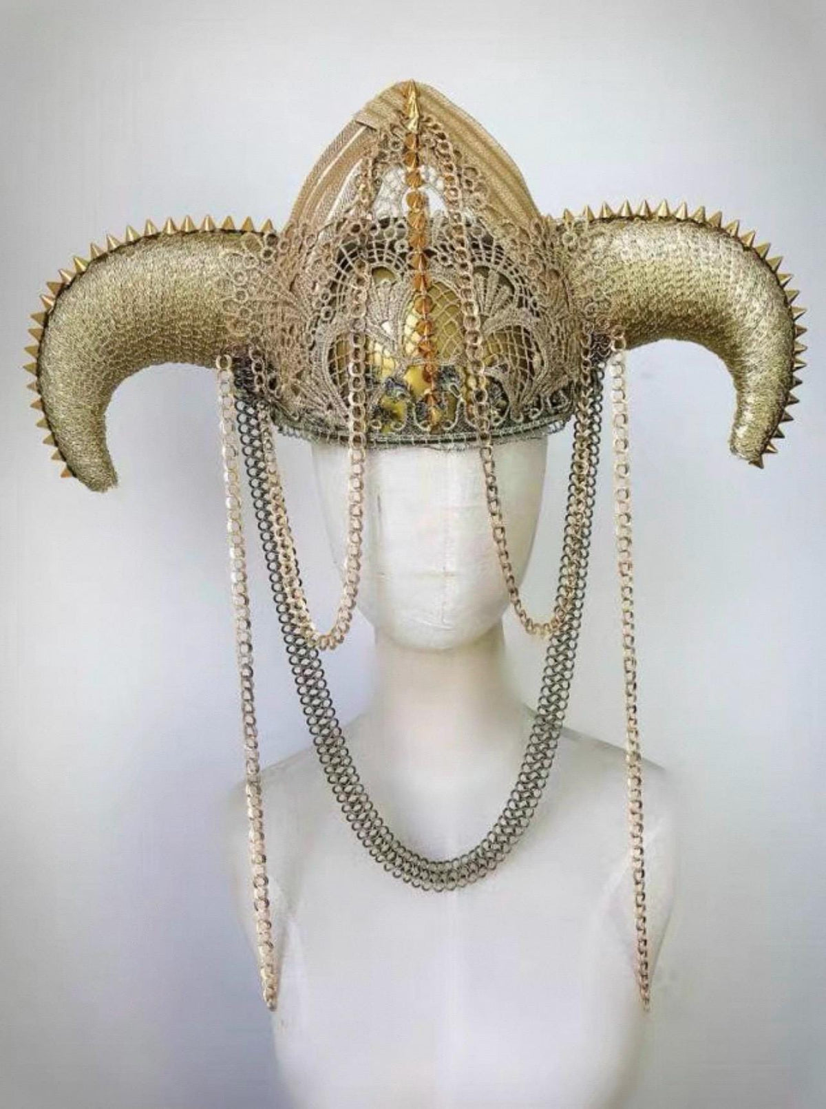 Made-to-order Silver & White Embroidered Horns Headpiece by EclipseAdorn
