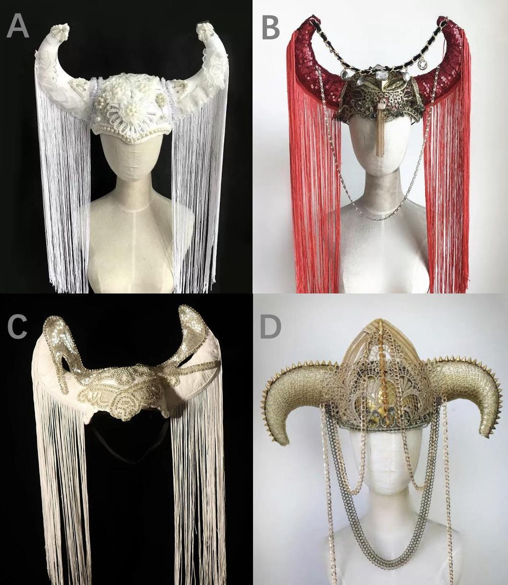 Sequin Devil Horns Long Fringe Headpiece