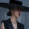 Handcrafted Black Long Fringe Wide Brim Hat by EclipseAdorn