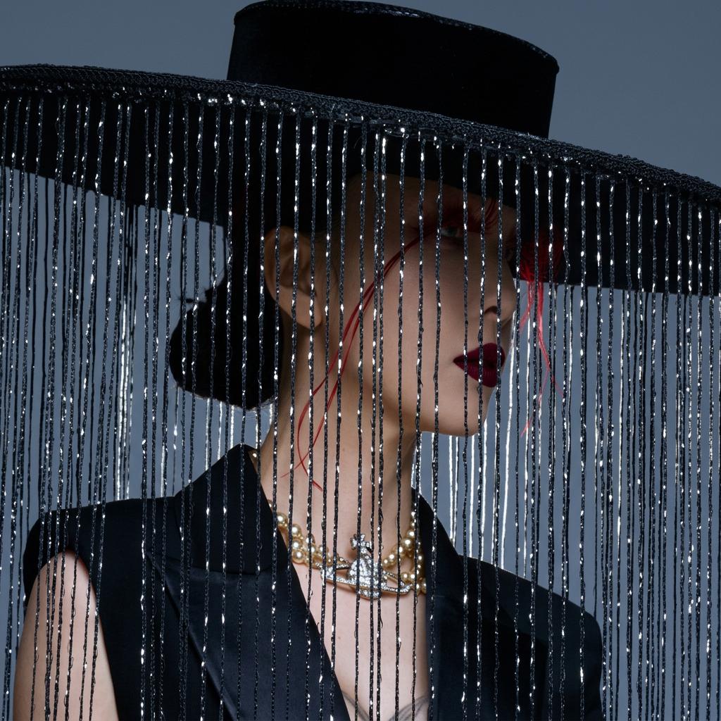 Handcrafted Black Long Fringe Wide Brim Hat by EclipseAdorn