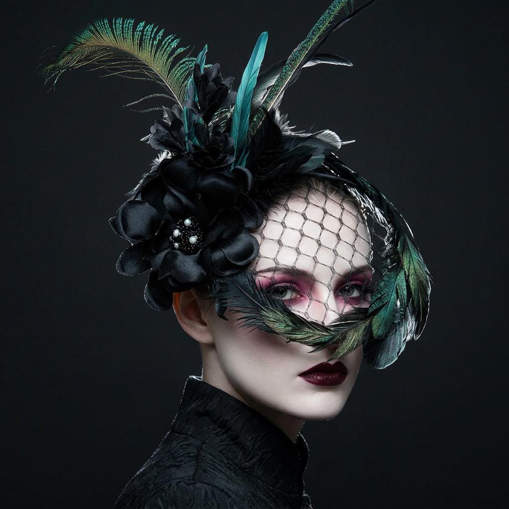 Handcrafted Black & Emerald Fishnet Bridal Veil by EclipseAdorn