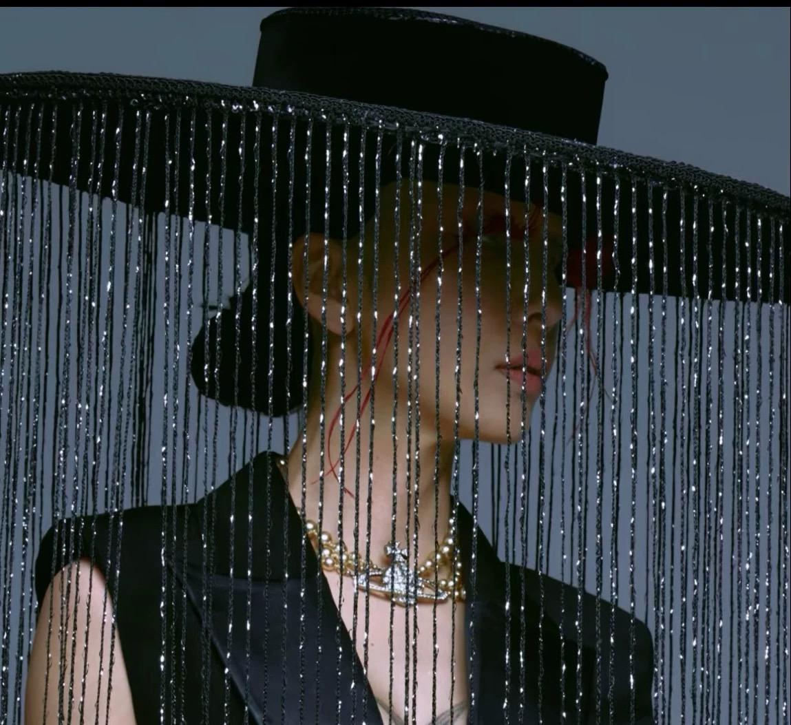 Detailed view of the handmade Black Long Fringe Wide Brim Hat