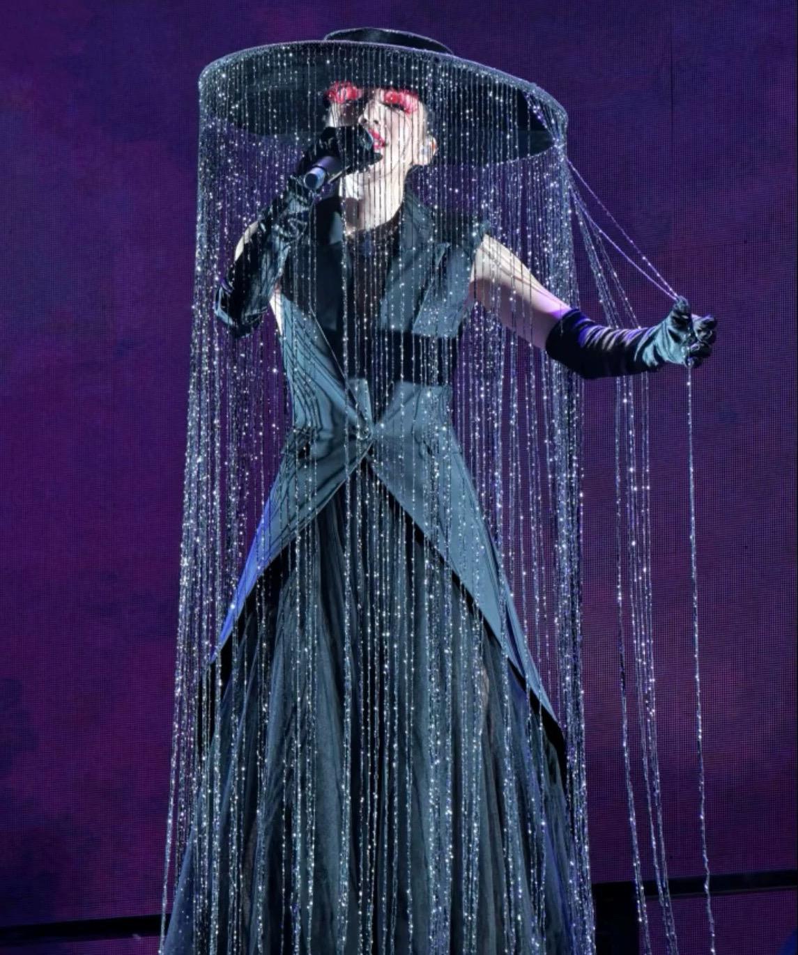 Handcrafted Black Long Fringe Wide Brim Hat with veil, fringe