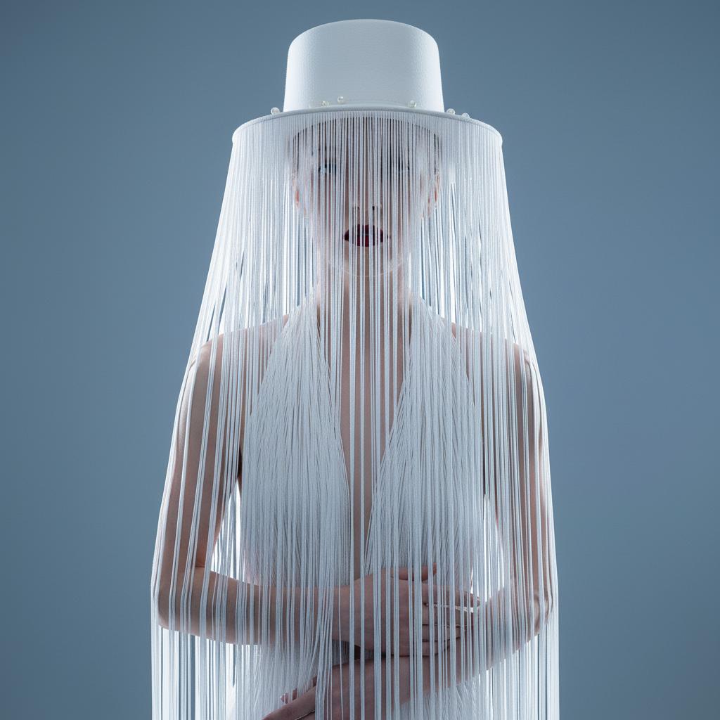 Handcrafted White Long Fringe Pearl Studs Hat with pearl, fringe