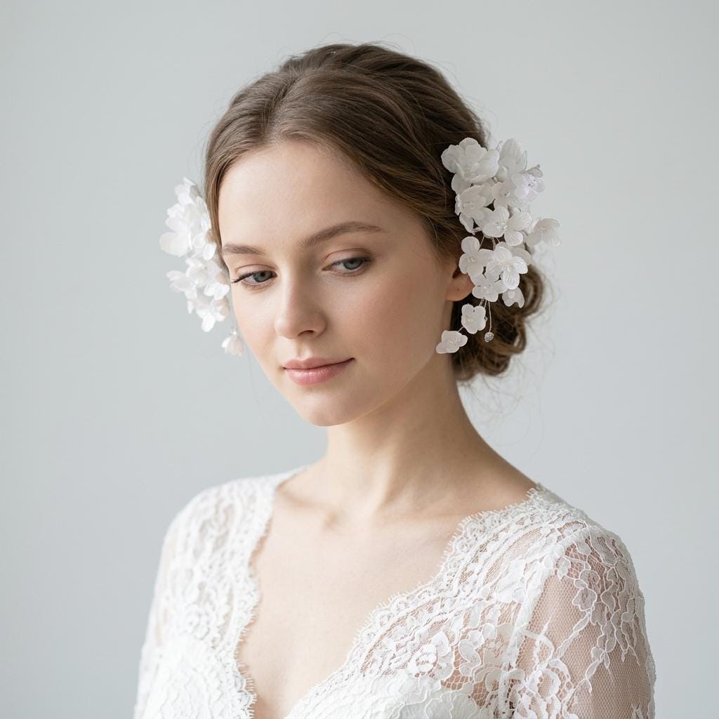 Handcrafted White Flower Set Hair Clip by EclipseAdorn