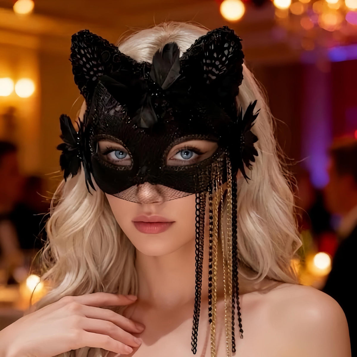 Handcrafted Black & Gold Cat Masquerade Mask by EclipseAdorn