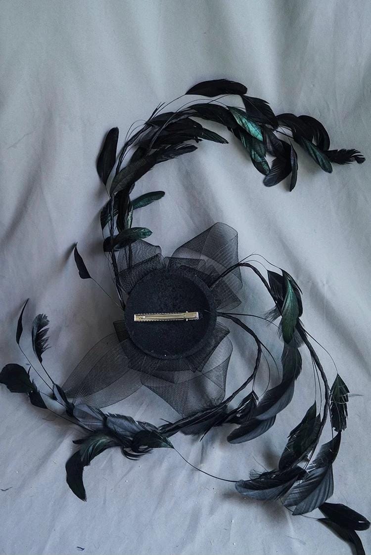 Additional handmade details of the Black Feather Sculptural Gothic Fascinator