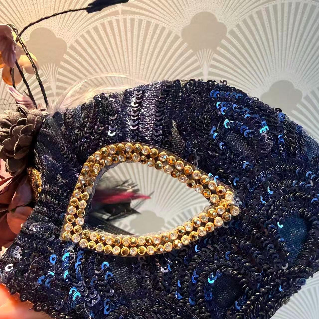 Purple Floral Feathers Masquerade Mask showing its carefully made details