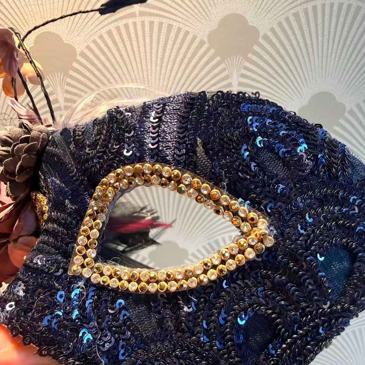 Purple Floral Feathers Masquerade Mask showing its carefully made details
