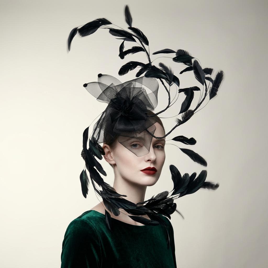 Handcrafted Black Feather Sculptural Gothic Fascinator by EclipseAdorn