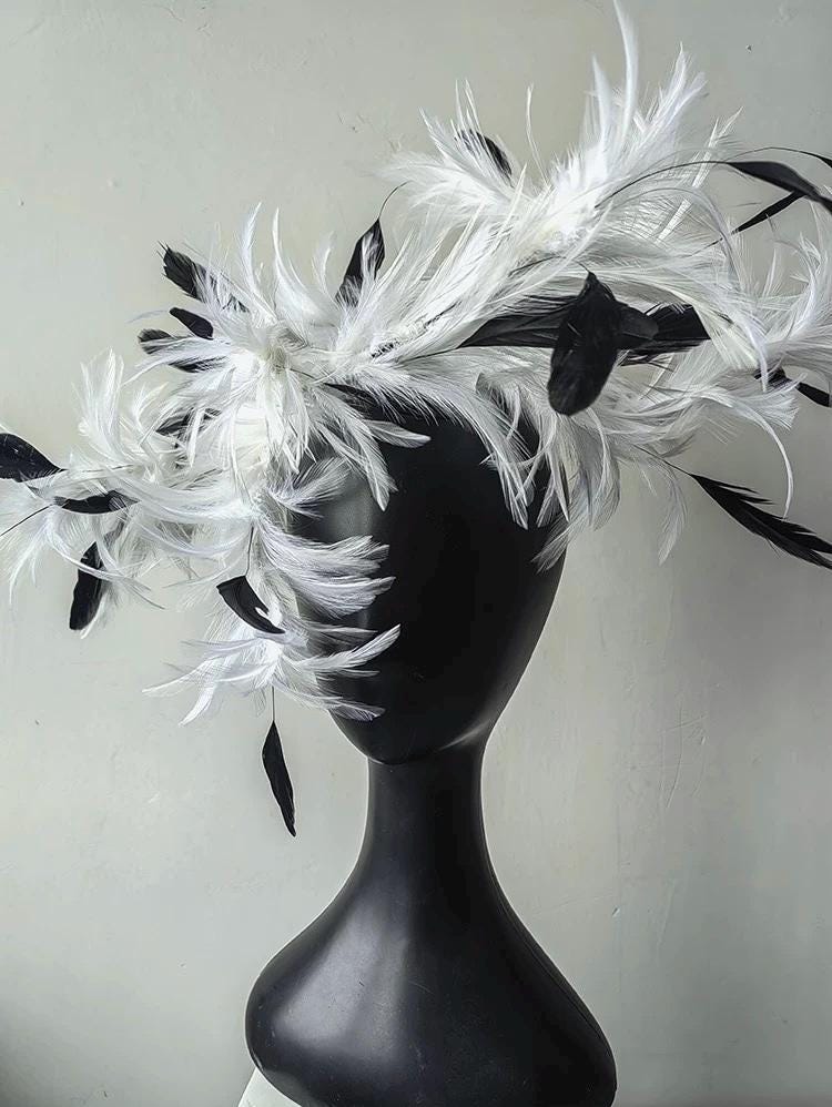 Handcrafted Black & White Feather Gothic Swan Fascinator with feather
