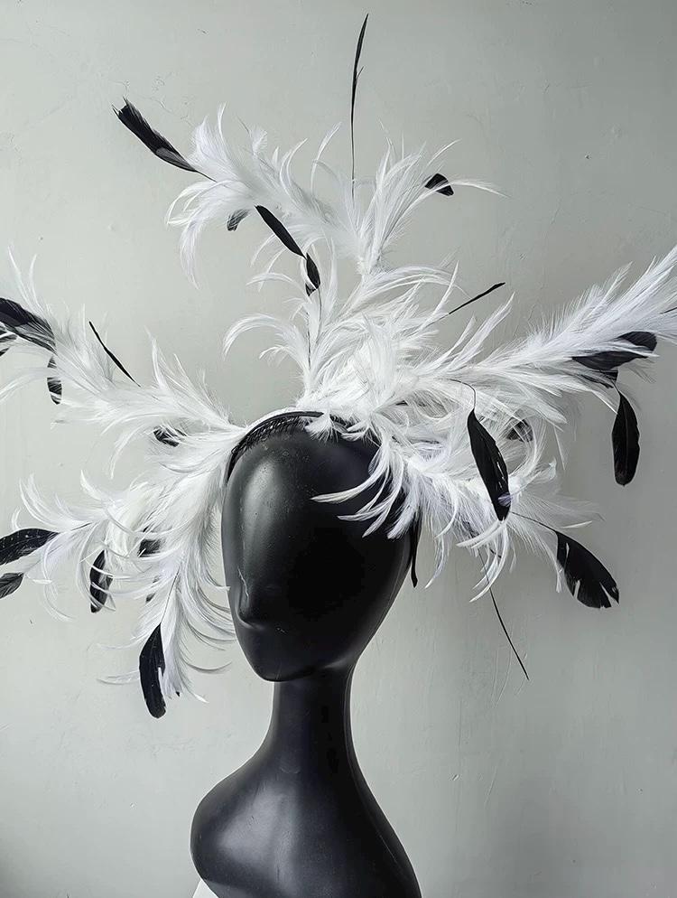 Made-to-order Black & White Feather Gothic Swan Fascinator by EclipseAdorn