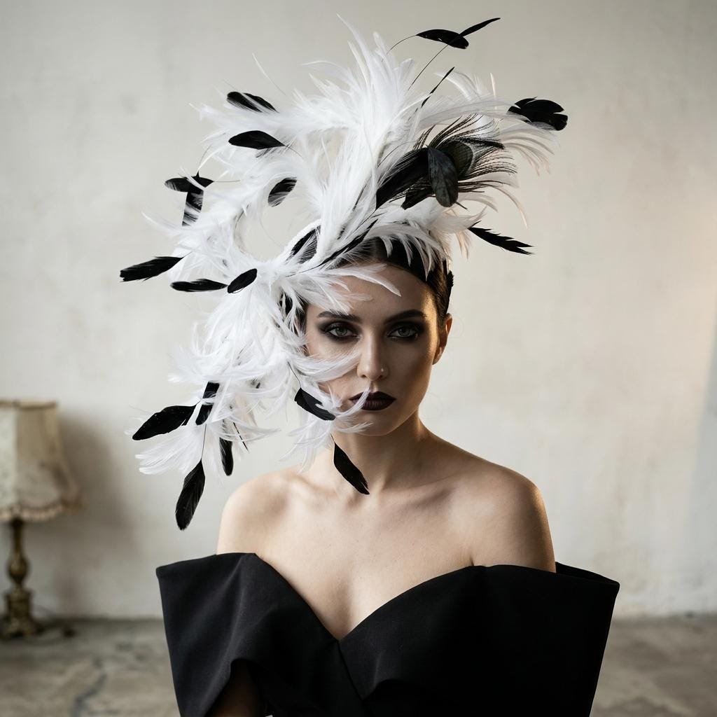 Handcrafted Black & White Feather Gothic Swan Fascinator by EclipseAdorn