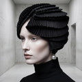 Handcrafted Black Avant Garde Pleated Sculptural Futuristic Headpiece by EclipseAdorn