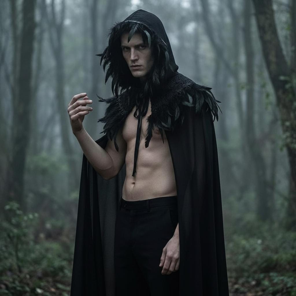 Handcrafted Black Feather Hooded Gothic Witch Fantasy Cape by EclipseAdorn