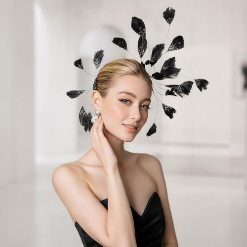 Handcrafted Black Avant Garde Feather Fascinator by EclipseAdorn