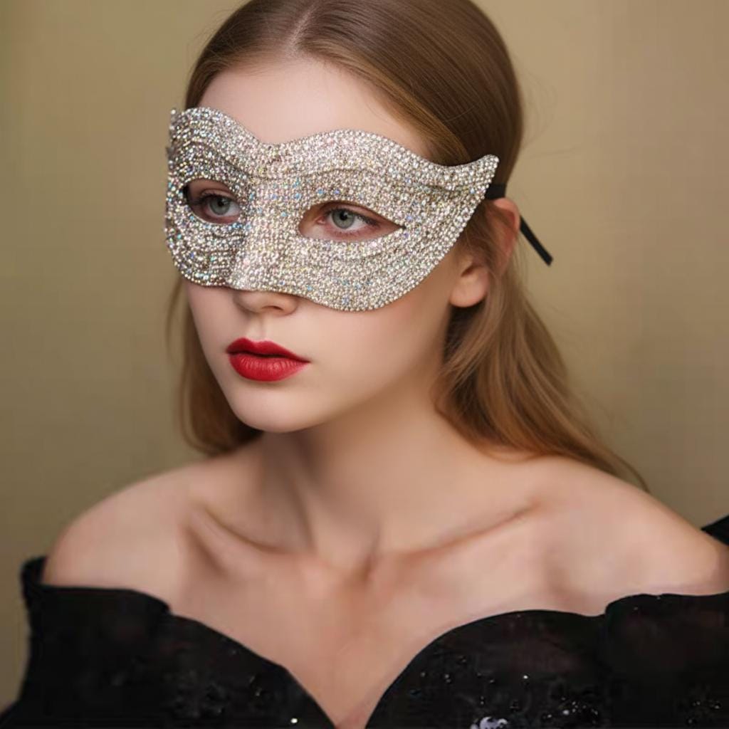 Silver Sparkly Crystal Masquerade Mask Masquerade Mask variant_title - EclipseAdorn