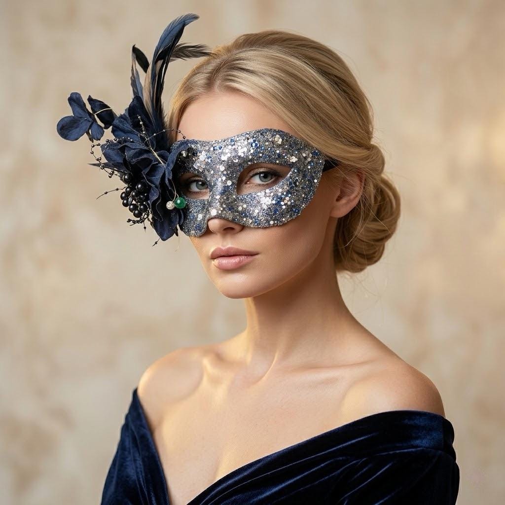 Sparkling Glitter Floral Side Masquerade Mask Masquerade Mask variant_title - EclipseAdorn