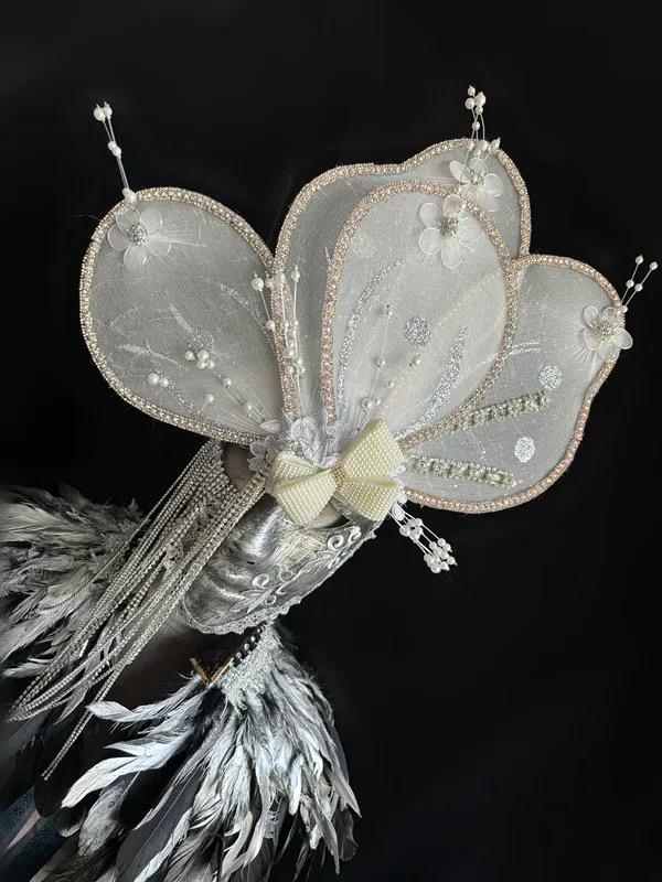 White Butterfly Venetian Rhinestone Fringe Masquerade Mask Masquerade Mask variant_title - EclipseAdorn
