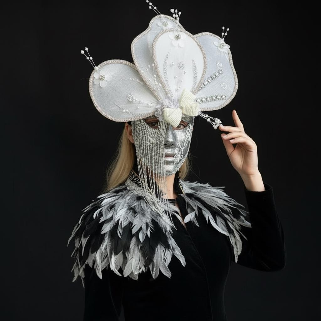 White Butterfly Venetian Rhinestone Fringe Masquerade Mask Masquerade Mask variant_title - EclipseAdorn