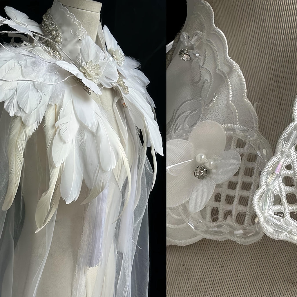 White Feather Shoulder Pagan Ritual Cape Cape variant_title - EclipseAdorn