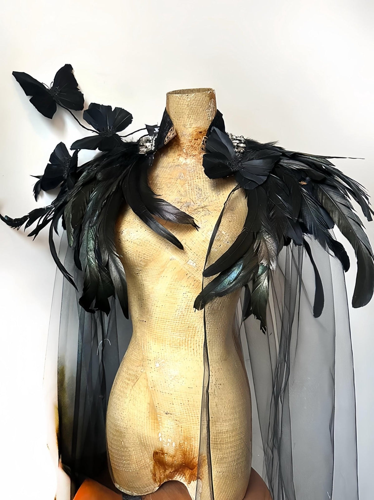 White Feather Shoulder Pagan Ritual Cape Cape variant_title - EclipseAdorn